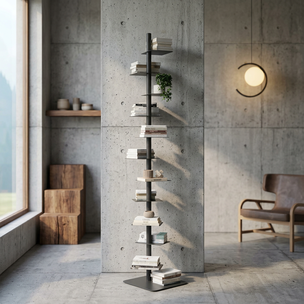 Industrial Steel Vertical Bookshelf Plant Stand Modern Storage