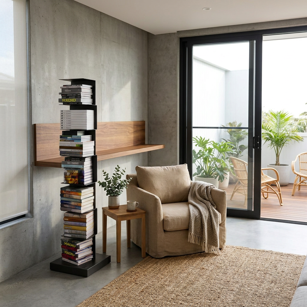 Floating Metal Vertical Bookshelf Modern Space Saving Storage