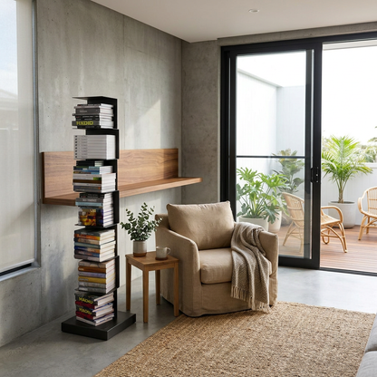 Floating Metal Vertical Bookshelf Modern Space Saving Storage