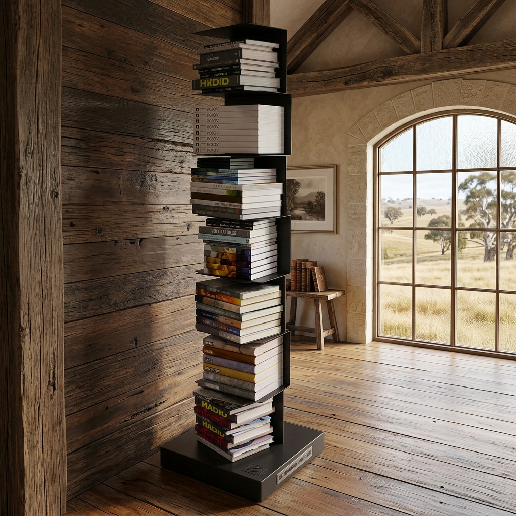 Floating Metal Vertical Bookshelf Modern Space Saving Storage