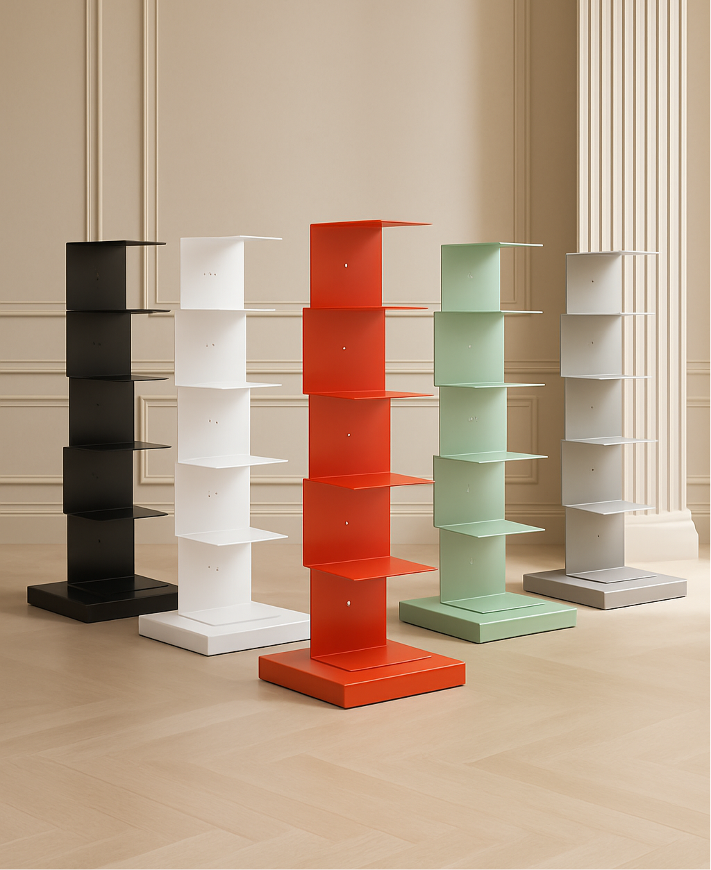 Floating Metal Vertical Bookshelf Modern Space Saving Storage