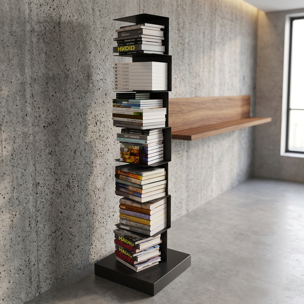 Floating Metal Vertical Bookshelf Modern Space Saving Storage