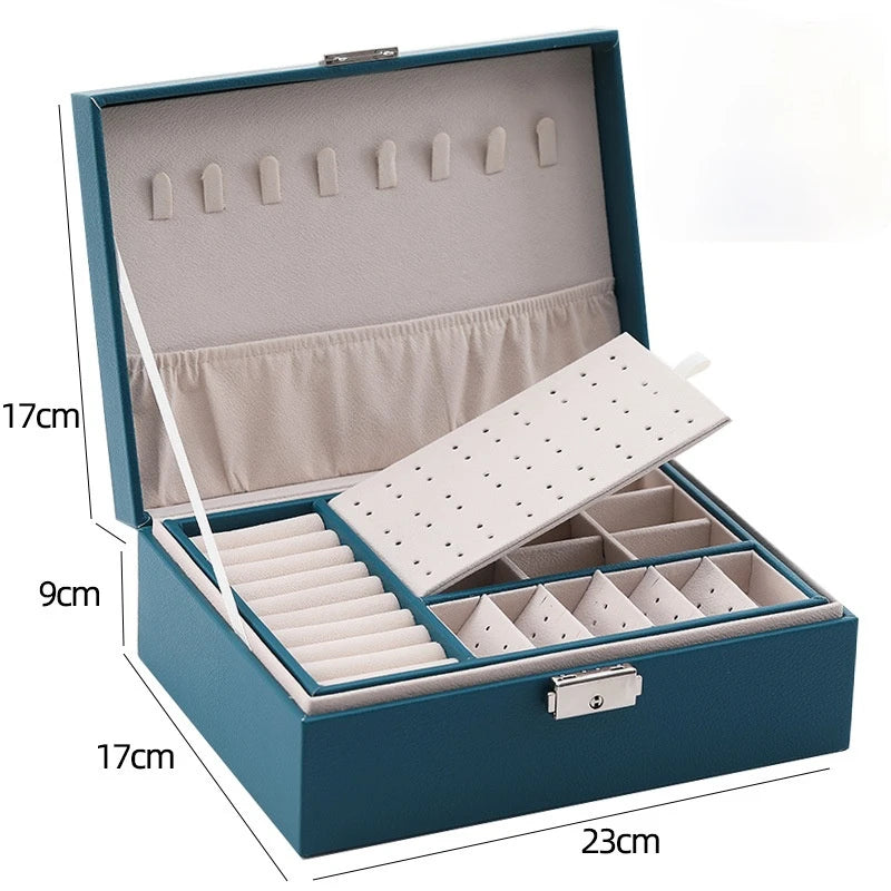 Double-Layer Wooden Jewellery Box with PU Leather Lining Ring Storage Organiser