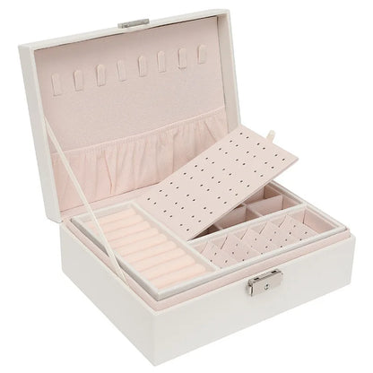 Double-Layer Wooden Jewellery Box with PU Leather Lining Ring Storage Organiser