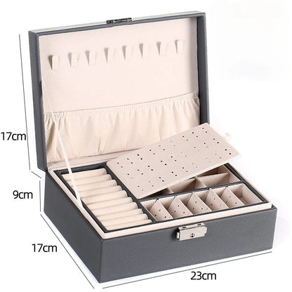 Double-Layer Wooden Jewellery Box with PU Leather Lining Ring Storage Organiser