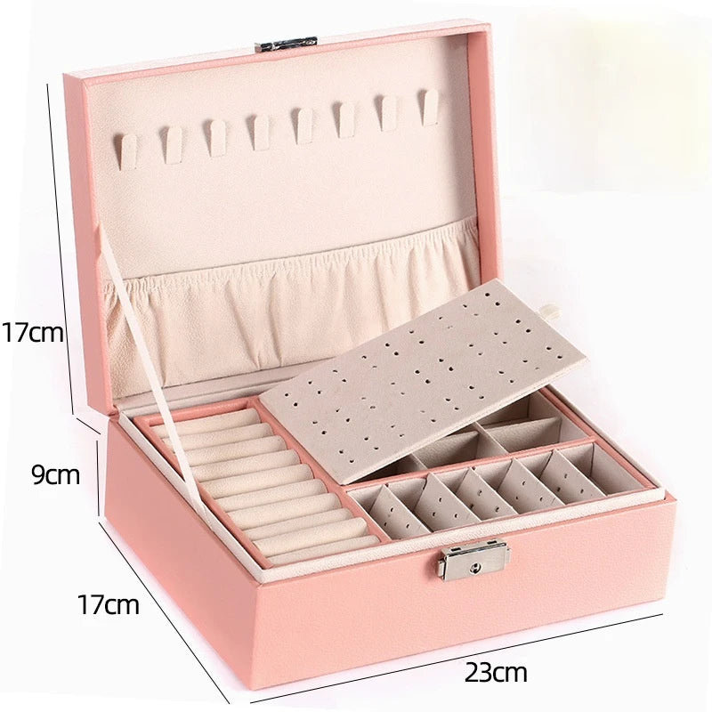 Double-Layer Wooden Jewellery Box with PU Leather Lining Ring Storage Organiser