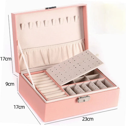 Double-Layer Wooden Jewellery Box with PU Leather Lining Ring Storage Organiser