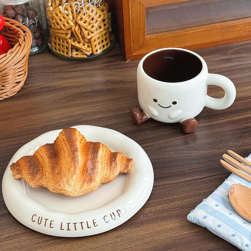 Ceramic Cup and Saucer Set Hand Painted Cartoon Design Coffee Tea Cup