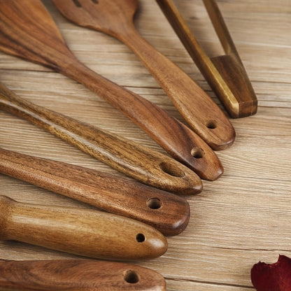 Natural Wood Kitchen Utensil Set of 7 Cooking Tools Home Decor