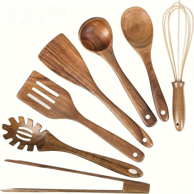 Natural Wood Kitchen Utensil Set of 7 Cooking Tools Home Decor