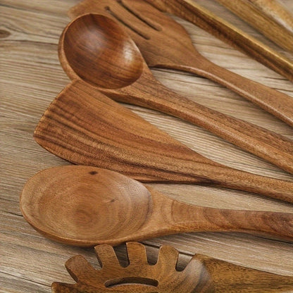 Natural Wood Kitchen Utensil Set of 7 Cooking Tools Home Decor