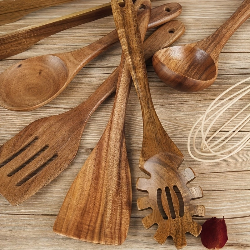 Natural Wood Kitchen Utensil Set of 7 Cooking Tools Home Decor