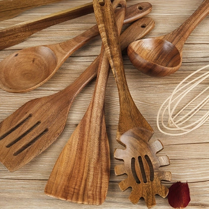 Natural Wood Kitchen Utensil Set of 7 Cooking Tools Home Decor