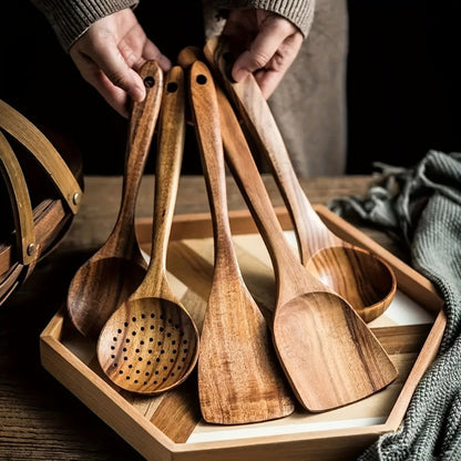 Natural Acacia Wood Kitchen Utensil Set of 5 Cooking Tools Home Decor