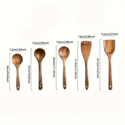 Natural Acacia Wood Kitchen Utensil Set of 5 Cooking Tools Home Decor
