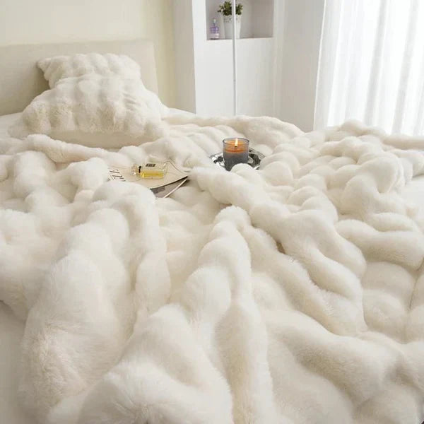 Rabbit Faux Fur Throw Blanket Luxury Plush Sofa Blanket Winter Home Decor