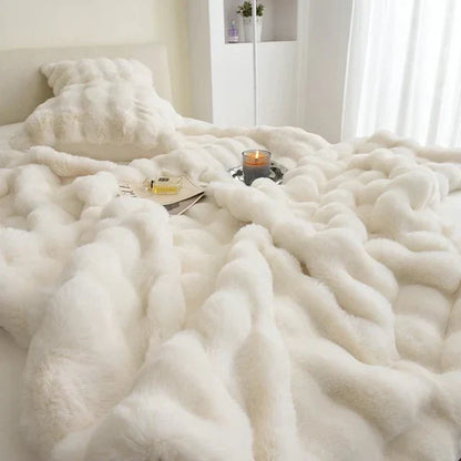 Rabbit Faux Fur Throw Blanket Luxury Plush Sofa Blanket Winter Home Decor