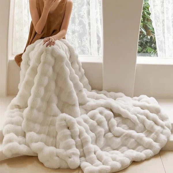 Rabbit Faux Fur Throw Blanket Luxury Plush Sofa Blanket Winter Home Decor