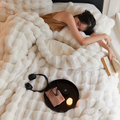 Rabbit Faux Fur Throw Blanket Luxury Plush Sofa Blanket Winter Home Decor