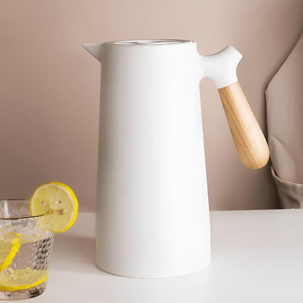 Insulated Vacuum Carafe Wooden Handle 1L Beverage Server Coffee Station