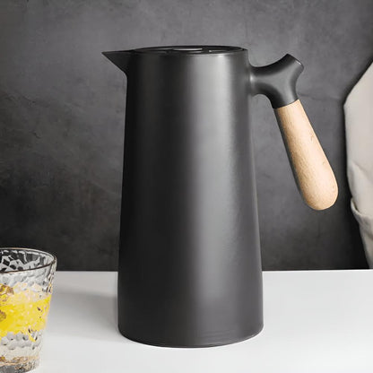 Insulated Vacuum Carafe Wooden Handle 1L Beverage Server Coffee Station