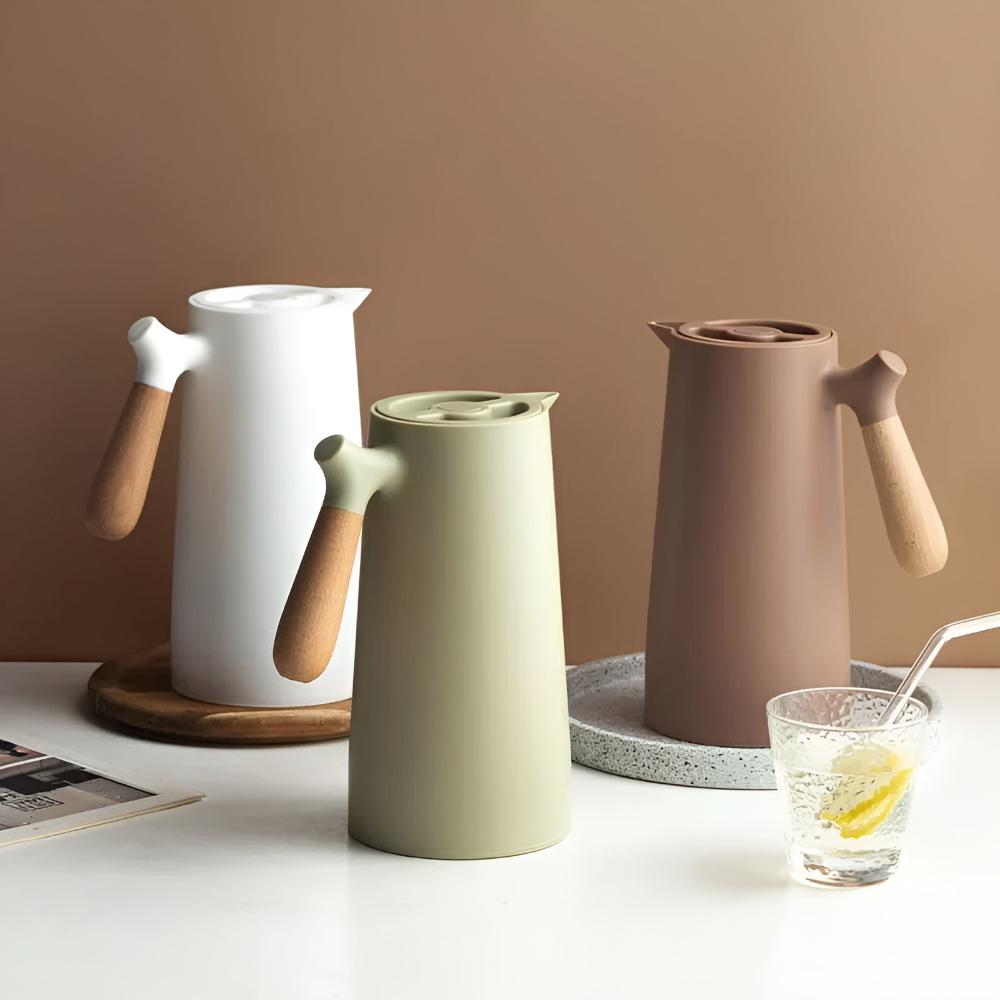 Insulated Vacuum Carafe Wooden Handle 1L Beverage Server Coffee Station