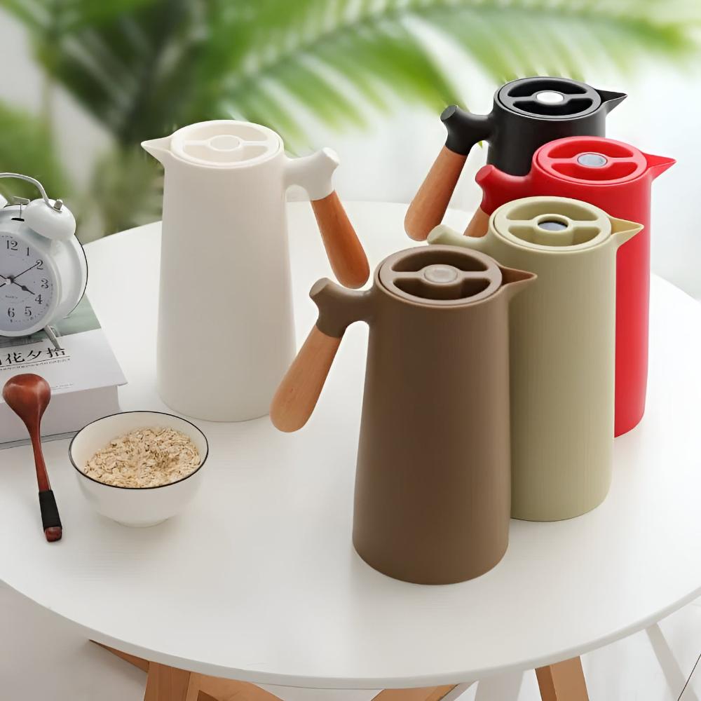 Insulated Vacuum Carafe Wooden Handle 1L Beverage Server Coffee Station