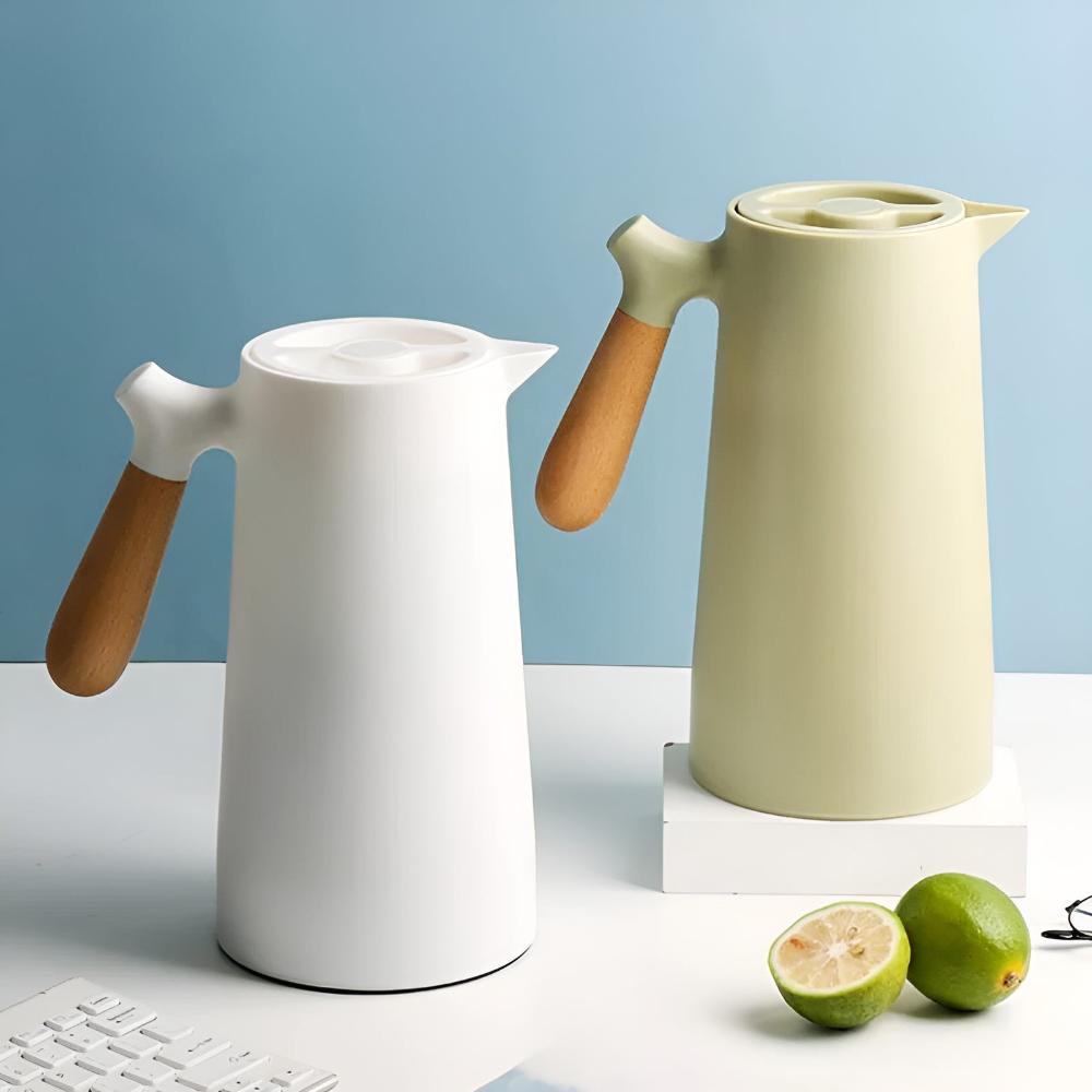 Insulated Vacuum Carafe Wooden Handle 1L Beverage Server Coffee Station