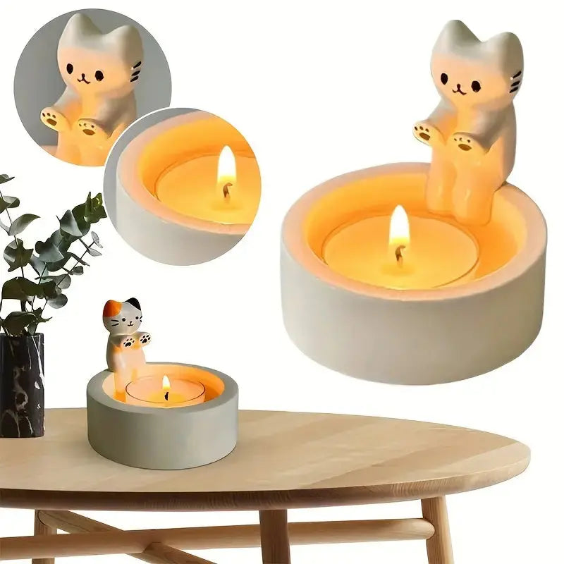 Cat Ceramic Tea Light Candle Holder Decorative Home Decor Gift