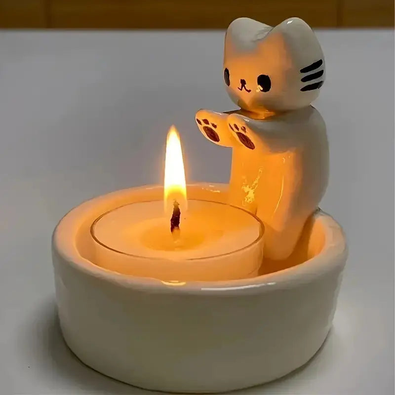 Cat Ceramic Tea Light Candle Holder Decorative Home Decor Gift