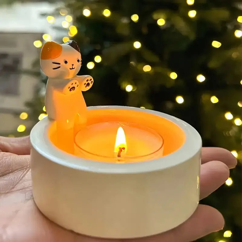 Cat Ceramic Tea Light Candle Holder Decorative Home Decor Gift