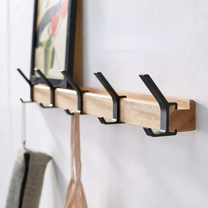 Nordic Wall Mounted Coat Rack Adjustable Hooks Wood and Aluminium Home Decor