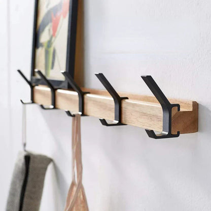Nordic Wall Mounted Coat Rack Adjustable Hooks Wood and Aluminium Home Decor