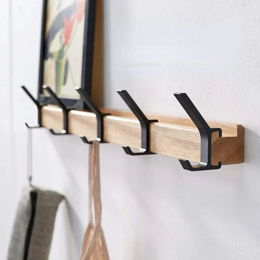 Nordic Wall Mounted Coat Rack Adjustable Hooks Wood and Aluminium Home Decor