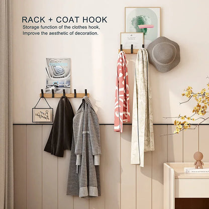 Nordic Wall Mounted Coat Rack Adjustable Hooks Wood and Aluminium Home Decor