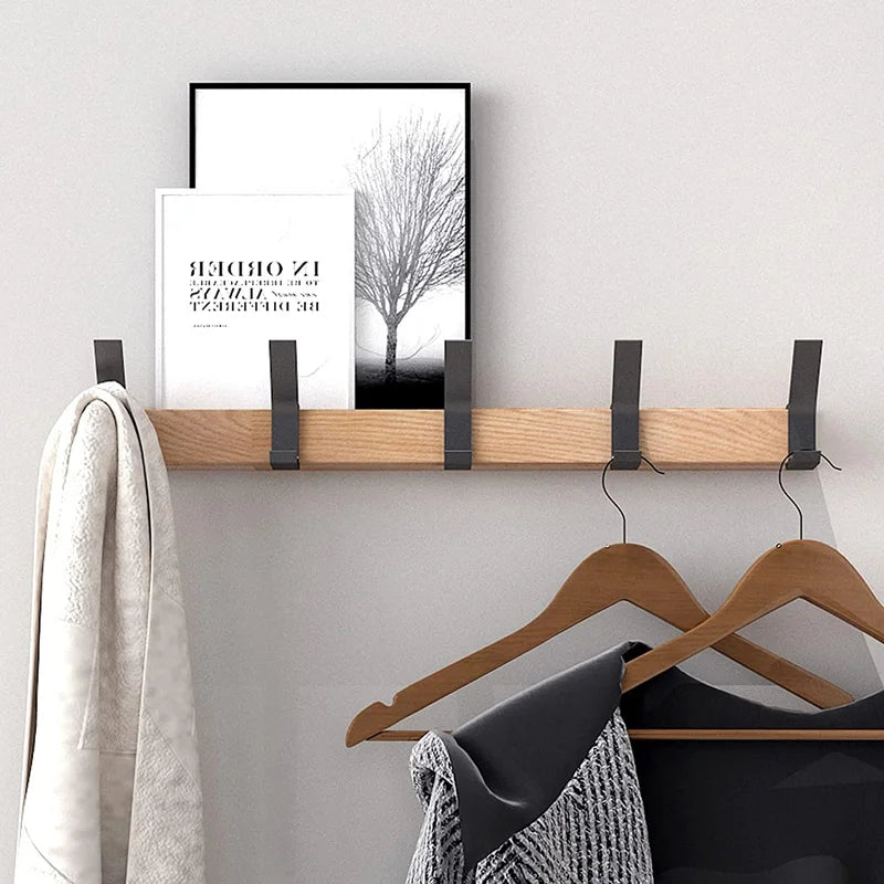Nordic Wall Mounted Coat Rack Adjustable Hooks Wood and Aluminium Home Decor