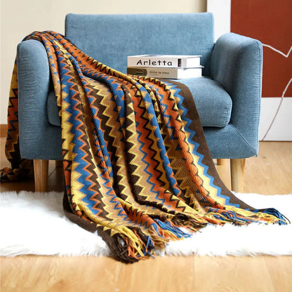 Chevron Woven Coverlet Earthy Tones Bed Cover Sofa Throw Blanket