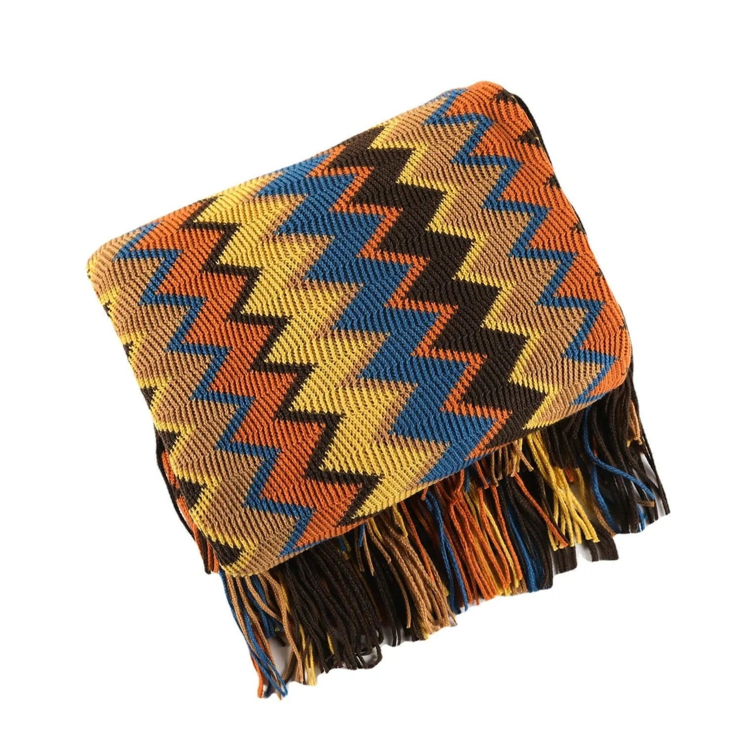 Chevron Woven Coverlet Earthy Tones Bed Cover Sofa Throw Blanket