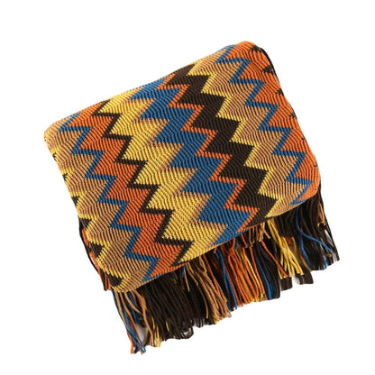 Chevron Woven Coverlet Earthy Tones Bed Cover Sofa Throw Blanket