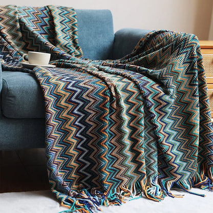 Chevron Woven Coverlet Earthy Tones Bed Cover Sofa Throw Blanket