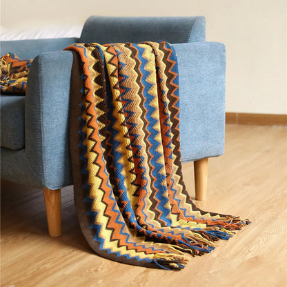 Chevron Woven Coverlet Earthy Tones Bed Cover Sofa Throw Blanket