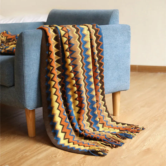 Chevron Woven Coverlet Earthy Tones Bed Cover Sofa Throw Blanket