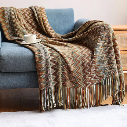 Chevron Woven Coverlet Earthy Tones Bed Cover Sofa Throw Blanket