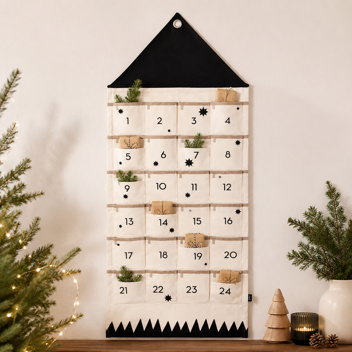 Fabric Advent Calendar 24 Pockets Christmas Wall Decor Kids