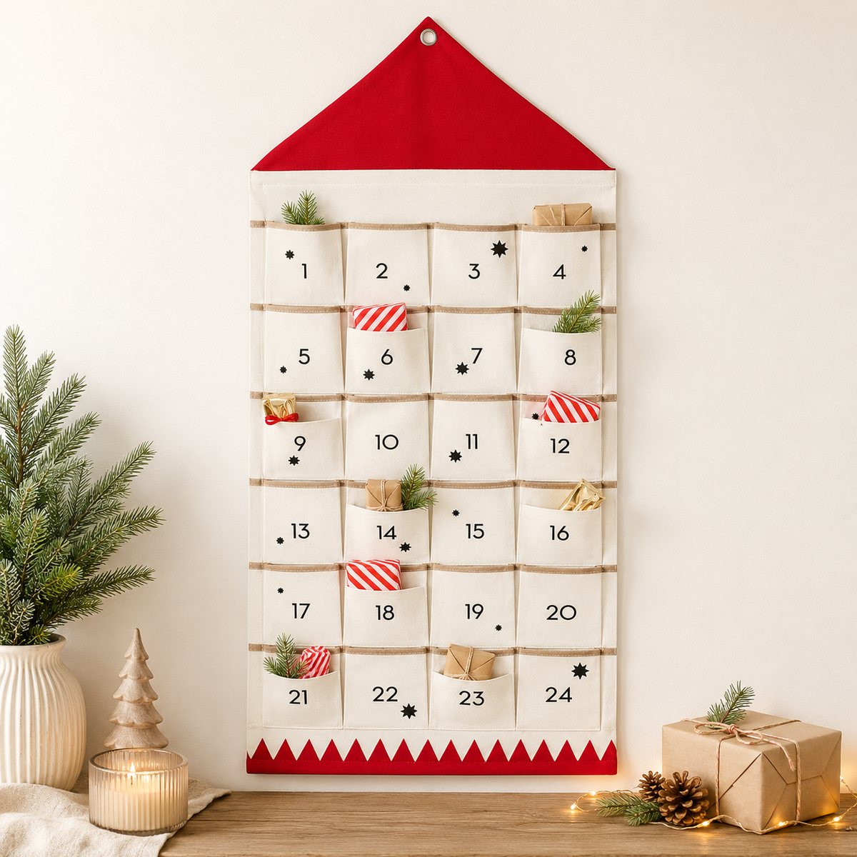 Fabric Advent Calendar 24 Pockets Christmas Wall Decor Kids