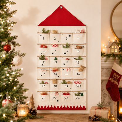Fabric Advent Calendar 24 Pockets Christmas Wall Decor Kids