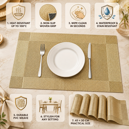 Woven PVC Placemat Set Heat-Resistant Non-Slip Washable Dining Table Mat Home Decor