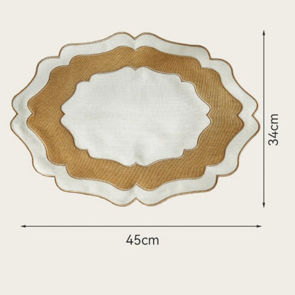 Linen Lace Embroidery Placemat Set of 4 Washable Dining Table Set