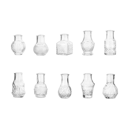 Retro Relief Mini Glass Vase Set of 10 Crystal Clear Bud Vase Home Decor