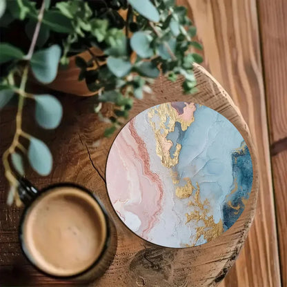 Marble Pattern Printed Coaster Set of 4 Non-Slip Wooden Home Decor